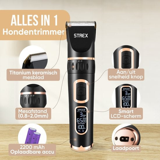 Tondeuse pour chien - Strex - Tondeuse pour animaux - Extra silencieuse - Sans fil - 5 modes