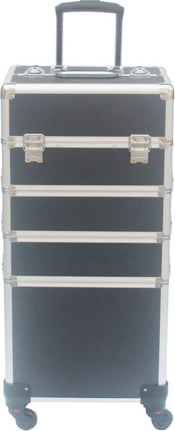 DMV - valise de maquillage - valise de maquillage - chariot de maquillage - valise de coiffure - valise de beauté - valise de cosmétiques - avec roulettes - noir - 26 x 35 x 70cm