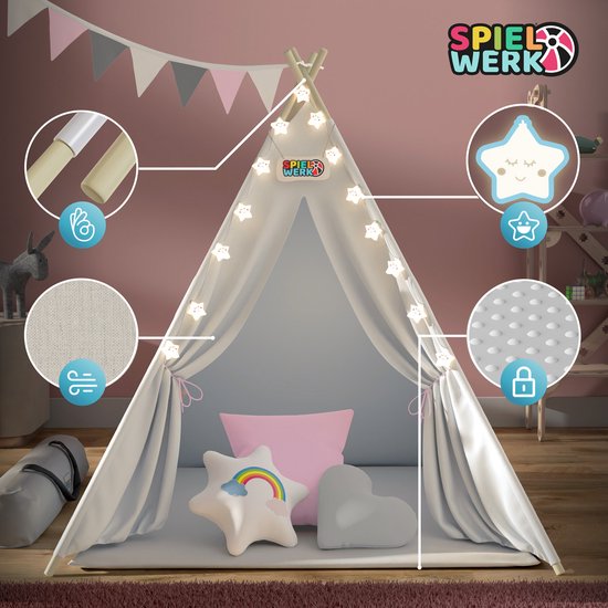 Spielwerk Play tent - LED 3 Coussins Turnbuckle 130x130x160cm - Rose
