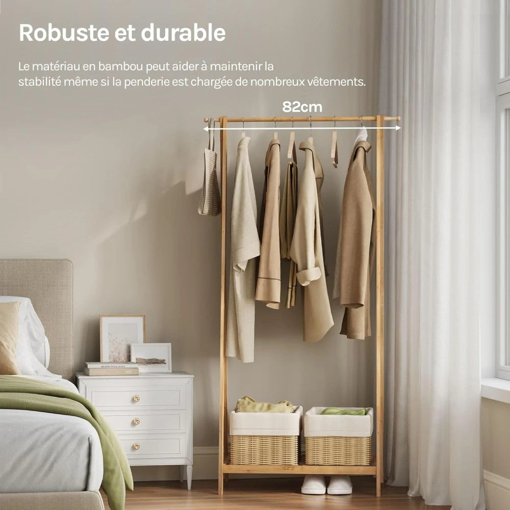 Porte-vêtements eSituro 82 x 42 x 154,5 cm - Bambou - Étagère à chaussures - Naturel