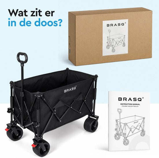 Chariot pliable BRASQ - 165 litres - Capacité de charge de 100 kg - Roues pivotantes avec frein - 90 x 52 x 110 cm - Poignée réglable - Chariot pliable - Noir