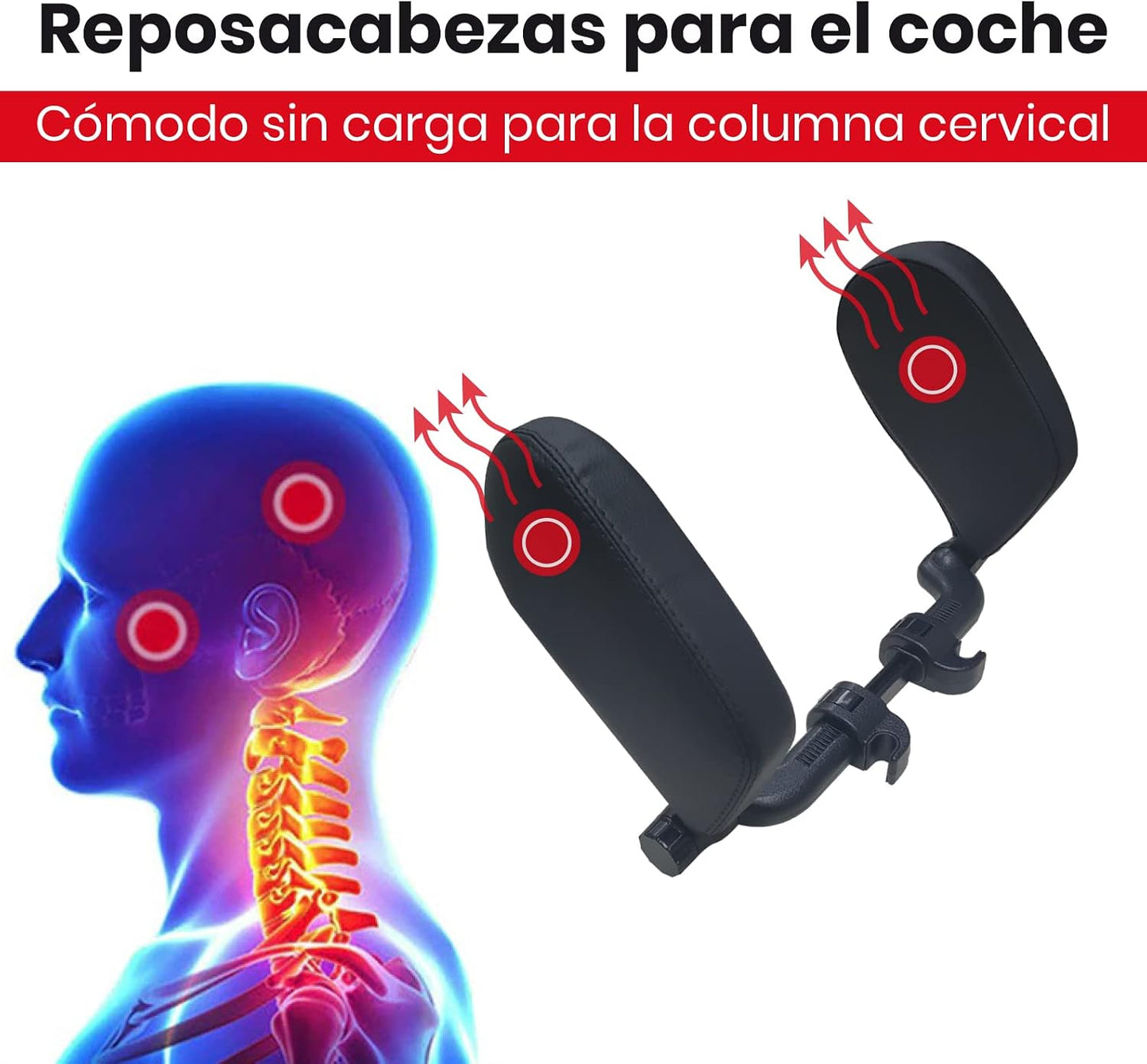 Appui-tête et coussin de nuque Led Atomant pour voiture, en cuir noir - Appui-tête réglable pour voiture - Distance entre les tiges : 10 cm