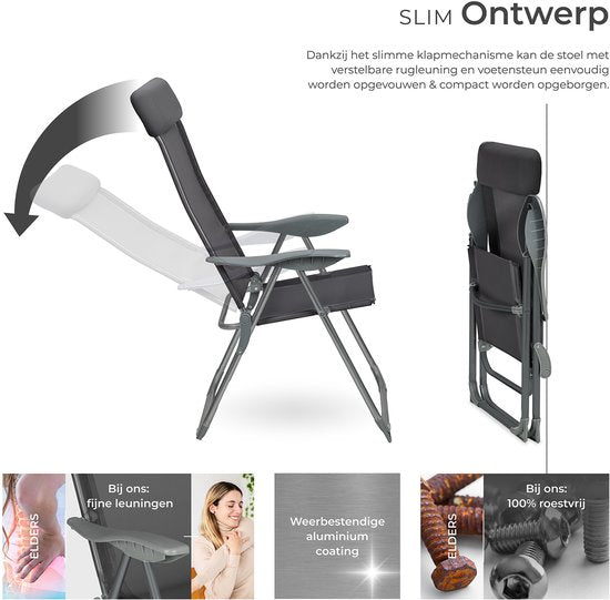 tectake®- Lot de 4 chaises de jardin avec dossier haut - Aluminium - Chaise pliante réglable en 5 sens avec accoudoirs - Fauteuil avec fonction inclinable - Mobilier de jardin pour la terrasse et le camping - Anthracite
