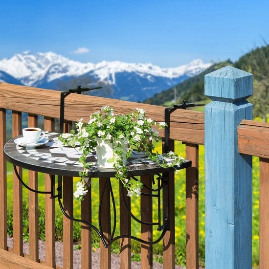tectake - Table de balcon suspendue table mosaïque - pliable - noir/blanc - 402767