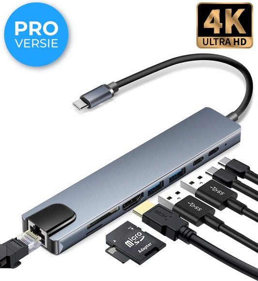 Nuvance - Hub USB C 3.0 - 8 ports - Répartiteur USB avec Ethernet - USB C vers HDMI - Hub USB 3.0 - Station d'accueil ordinateur portable - Lecteur de carte micro SD - HDMI 4K - Gris