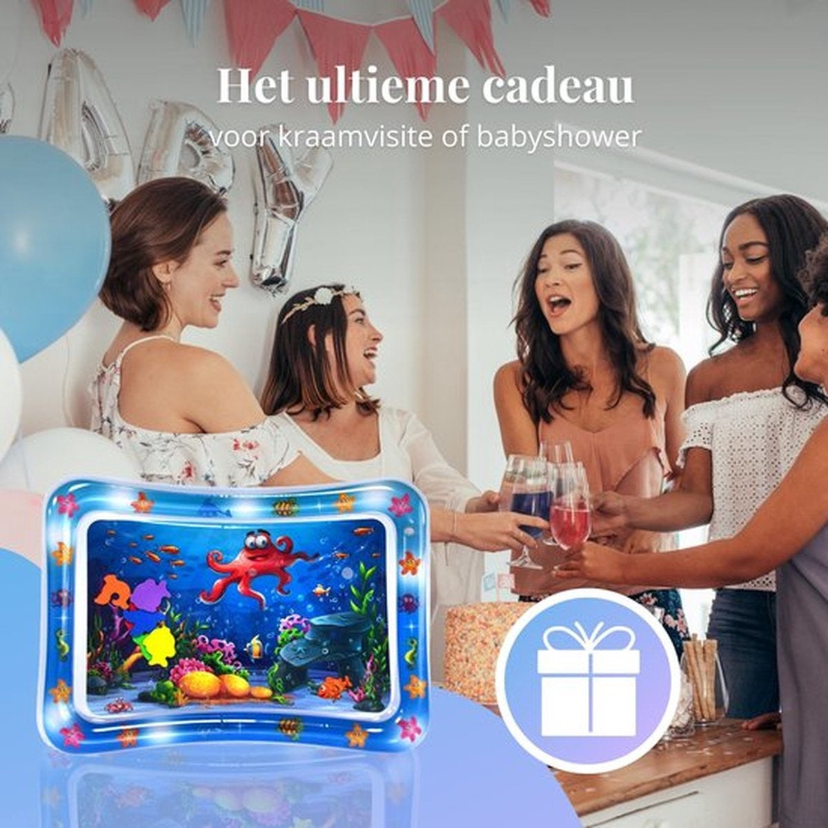 Tenify Waterspeelmat - Watermat - Speelkleed - Opblaasbaar - Tummy Time - Baby Speelgoed 0 Jaar - Kraamcadeau - Blauw