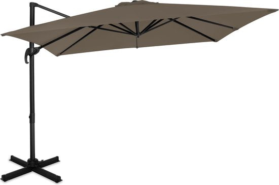 VONROC Premium Parasol flottant Pisogne 300x300cm - Base transversale et housse de protection incluses - Parasol carré - Rotation 360° - Inclinaison - Toile résistante aux UV - Taupe