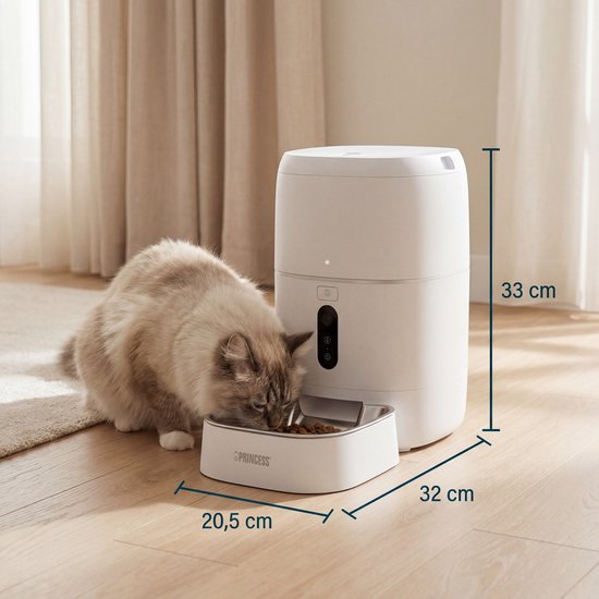 Mangeoire automatique Princess - Caméra HD et fonction intelligente - 6 litres – Chat et chien – Commande via application – Repas programmables – Bol en acier inoxydable – Batterie de secours – Distributeur automatique de nourriture – 610065