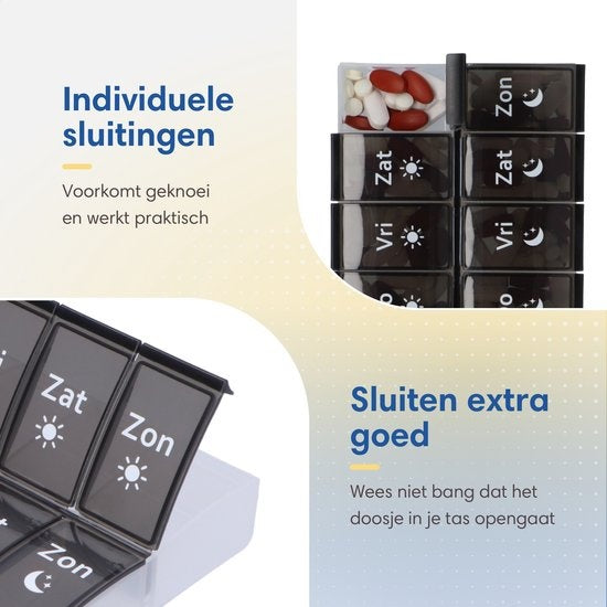 SafeLife XL boîte à médicaments 7 jours avec compartiments matin/soir - néerlandais - boîte à pilules - grands compartiments - boîte à pilules 7 jours