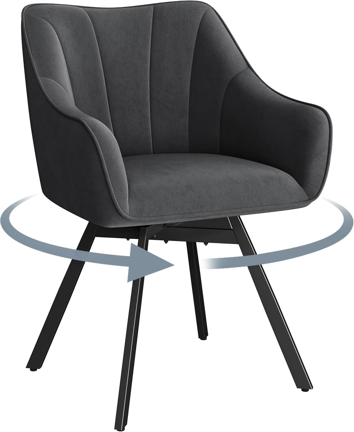 Chaise de salle à manger Yaheetech pivotante à 360° avec accoudoirs - Velours - 55 x 58,5 x 82 cm - Gris foncé