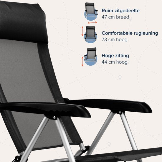 TRVLMORE Chaises de camping - pliables - 2-Pack - capacité de charge de 110KG - réglables - chaise pliante - chaise de pêche - chaise de camping - chaise pliante - noir