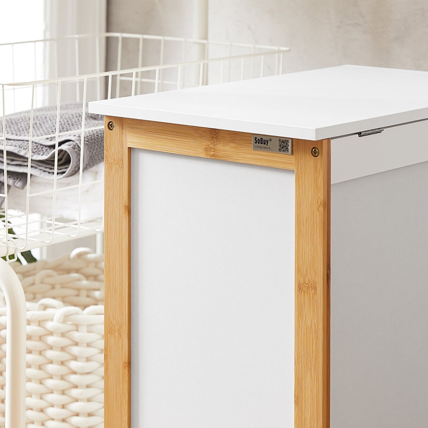 SoBuy FSS66-WN Panier à linge avec couvercle - 69 x 13 x 54 cm - Blanc