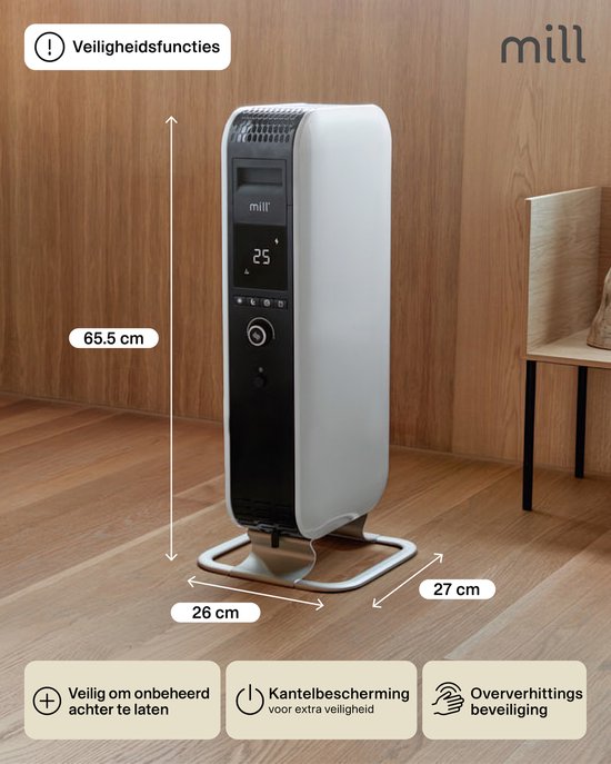 Mill AB-H1000DN - Radiateur à huile design - jusqu'à 16 m² - ne dessèche pas l'air - silencieux - blanc - garantie de 5 ans