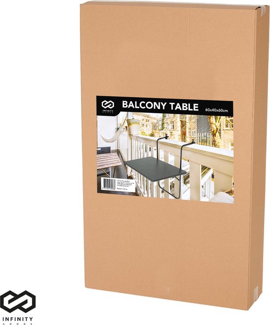 Infinity Goods Table de balcon - pliante - 40 x 60 CM - réglable - suspendue - noire