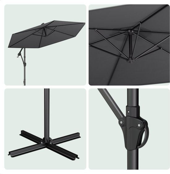 LifeGoods Parasol flottant - Rond Ø300 cm - UPF 50+ et Imperméable - Gris foncé
