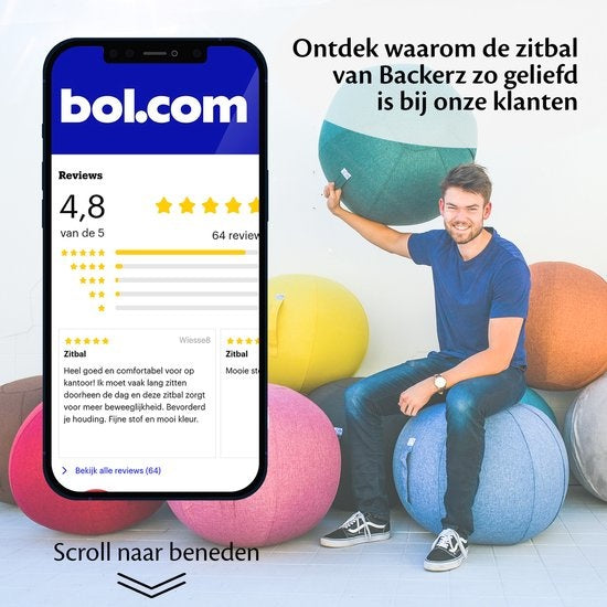 Backerz® Zitbal Kantoor en Thuis 65 CM - Luxe Yoga Bal - Zitballen met Hoes - Ergonomische Bureaustoel Bal - Linnen Zandgrijs