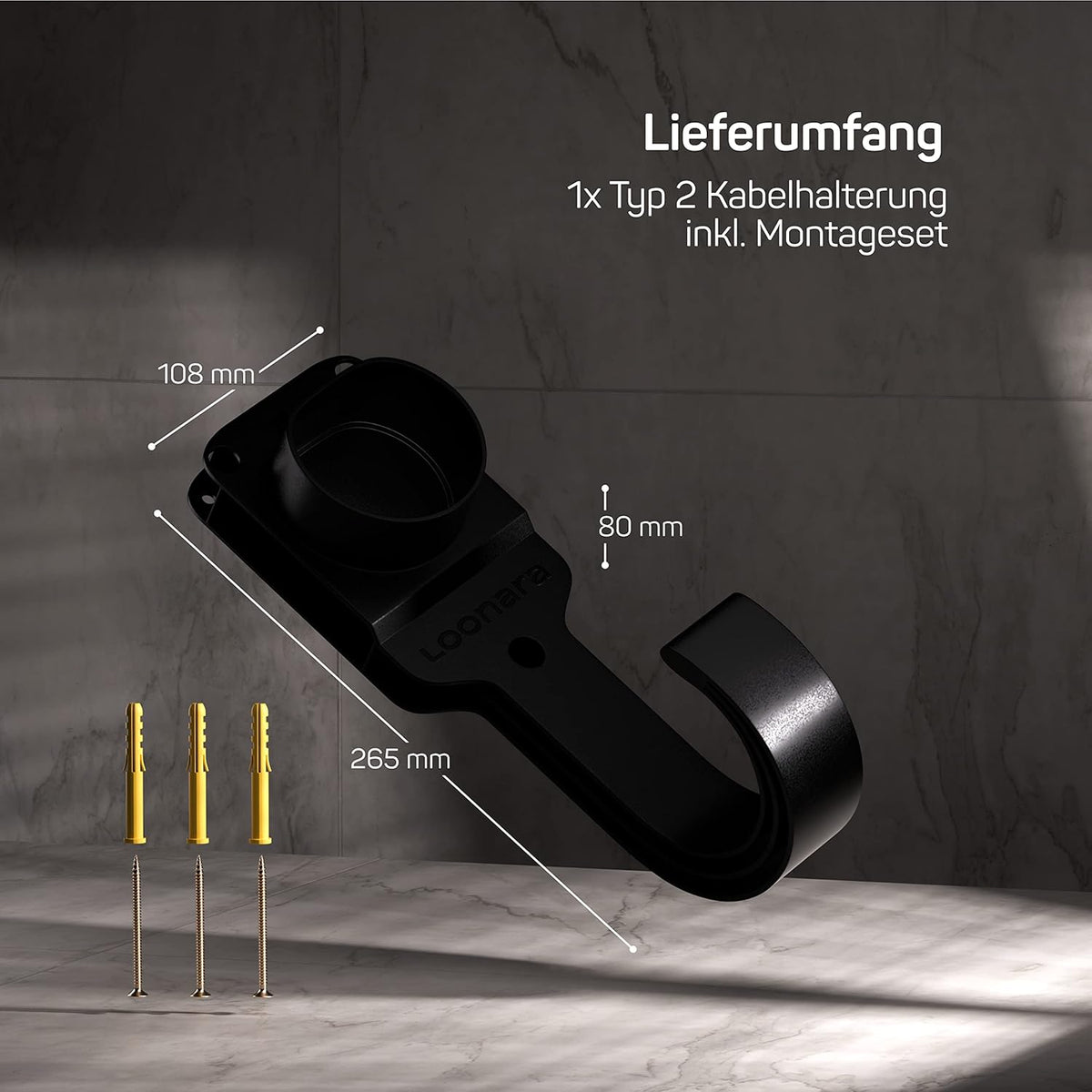 loonara Support de câble pour chargeurs de voiture électrique - Type 2 - Avec support mural
