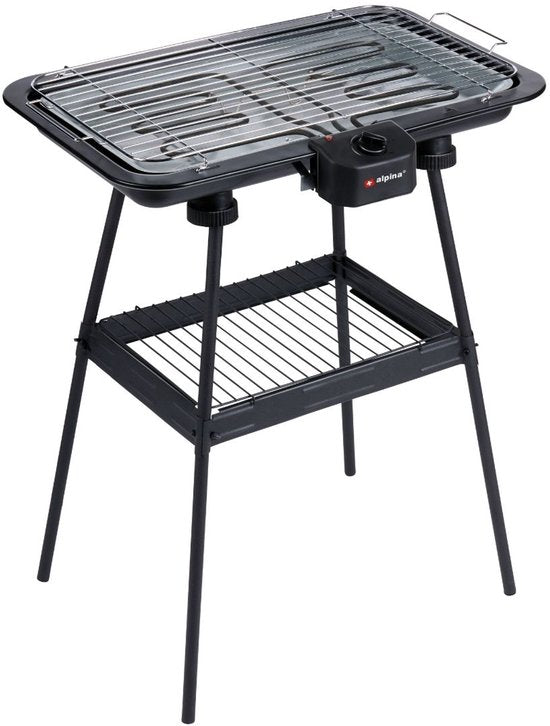 Barbecue électrique Alpina 2-en-1 2200 W - Barbecue électrique de table avec thermostat - Gril électrique avec fonction de maintien au chaud - Gril électrique de table avec grille réglable - 51 x 30 cm - Noir