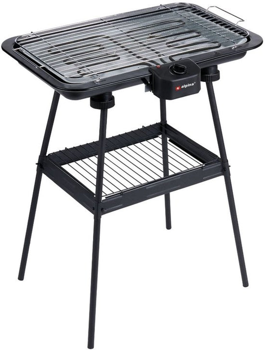 Barbecue électrique Alpina 2-en-1 2200 W - Barbecue électrique de table avec thermostat - Gril électrique avec fonction de maintien au chaud - Gril électrique de table avec grille réglable - 51 x 30 cm - Noir