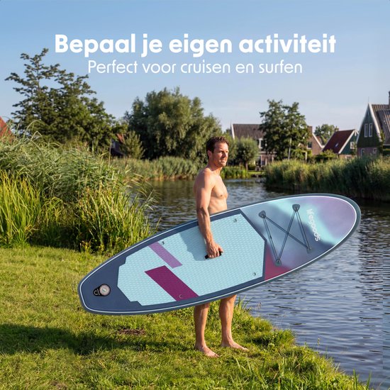 LifeGoods SUP Board All-round Compact - avec siège - capacité de charge de 100 KG - 300 x 76 cm - gonflable - ensemble complet de SUP - bleu/violet