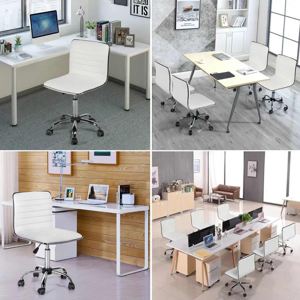 Chaise de bureau Yaheetech sans accoudoirs 48,5 x 48,5 x 78,5-93 cm - Blanche - Chaise pivotante réglable avec roulettes