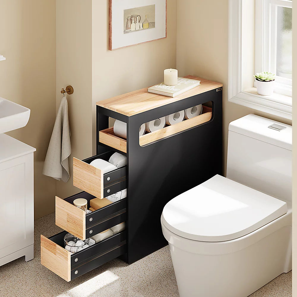 SoBuy Meuble de salle de bain bas avec 4 tiroirs Noir - 65 x 23 x 82 cm - BZR54-II-SCH