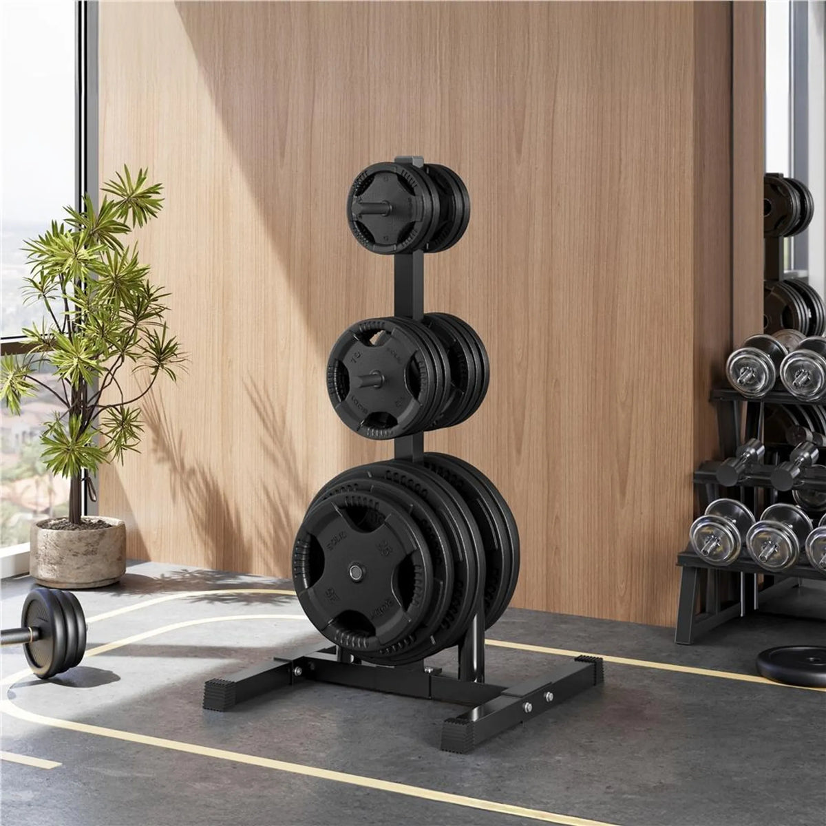 Rack à haltères Yaheetech 68,5 x 61 x 113 cm - Noir - 400 kg - 6 supports pour disques - 2 supports pour haltères