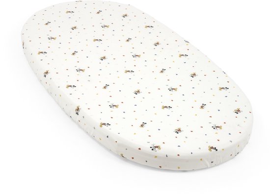 Drap-housse Stokke Sleepi, Mickey Celebration - des draps doux pour de beaux rêves - conçu pour le berceau/lit Stokke Sleepi - 100 % coton fin percale - lavable