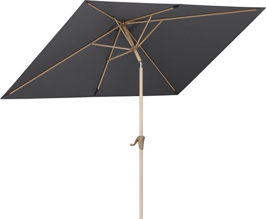 LifeGoods Parasol - Jardin - 270x180cm - 30° inclinable - Imperméable - UPF50+ - Revêtement en bois - Gris foncé
