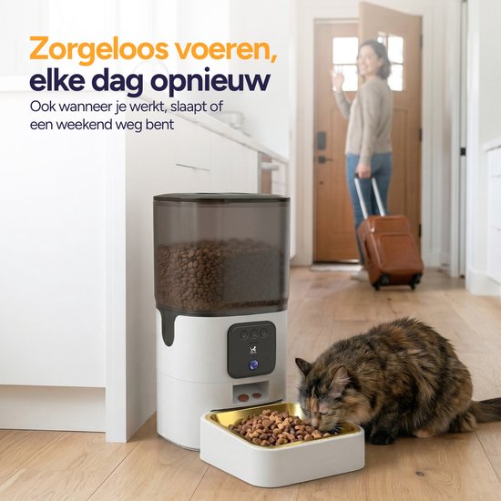 Viervoeter Feed Pro - Mangeoire automatique 6 L - Chat et chien - Distributeur automatique de nourriture avec application - Blanc