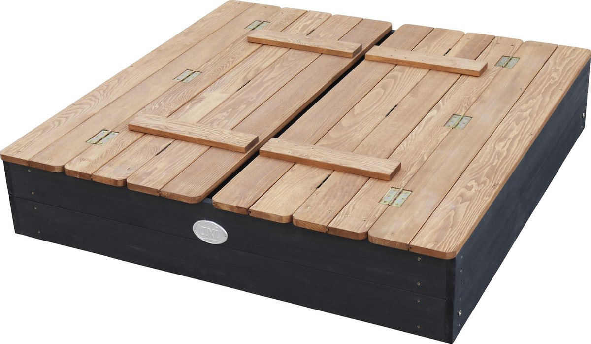 Bac à sable en bois AXI Ella 100 x 95 x 20 cm - Anthracite/Marron - Avec couvercle et 2 bancs - Bois de pruche certifié FSC