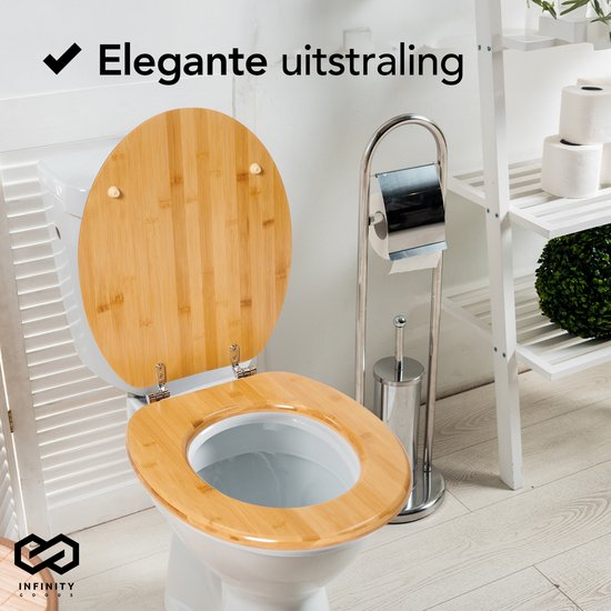 Infinity Goods Bamboo Toilet Seat Emmy - Siège de toilette avec couvercle - Charnières en acier inoxydable - Quincaillerie de fixation incluse
