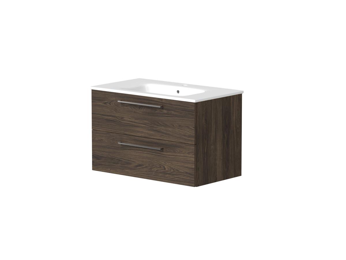 Ensemble de meubles de salle de bains Kame Gama - Chêne brun - Miroir inclus - 80 cm