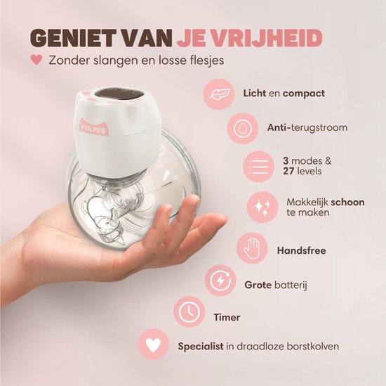 Vulpes Goods® BabyCare - Tire-lait mains libres - Tire-lait électrique sans fil - Double tire-lait électrique - Portable - 2 pièces