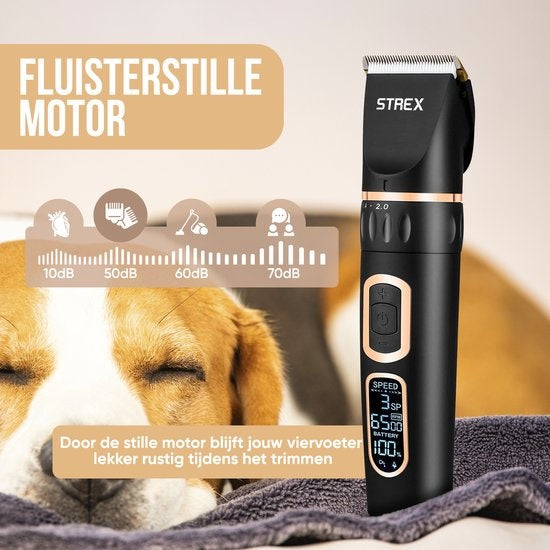 Tondeuse pour chien - Strex - Tondeuse pour animaux - Extra silencieuse - Sans fil - 5 modes