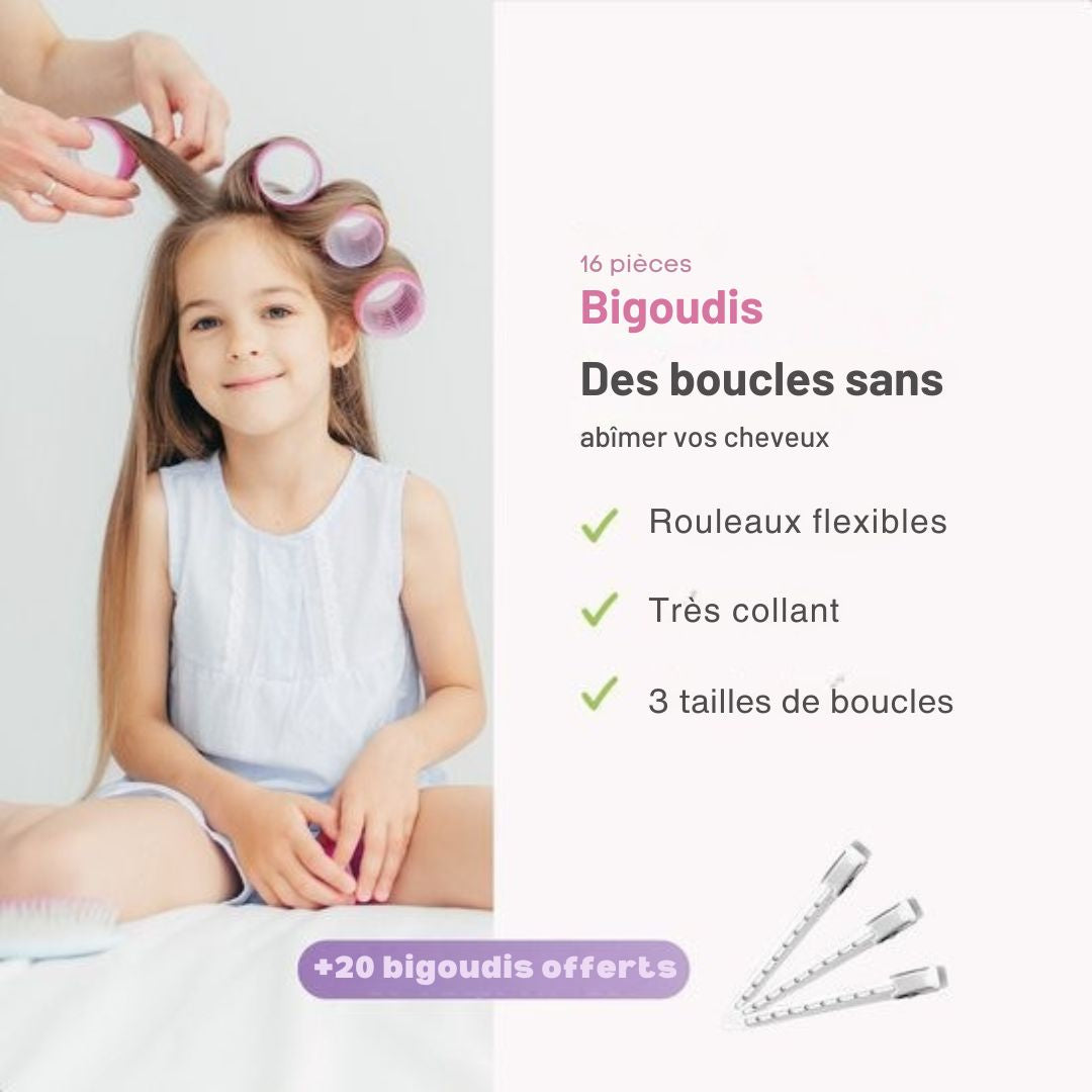 Set 18 Bigoudis Sans Chaleur  Soft & Silky – 3 Tailles, Boucles Parfaites en 60 Min – 18 Pinces Incluses - Bleu/Rose