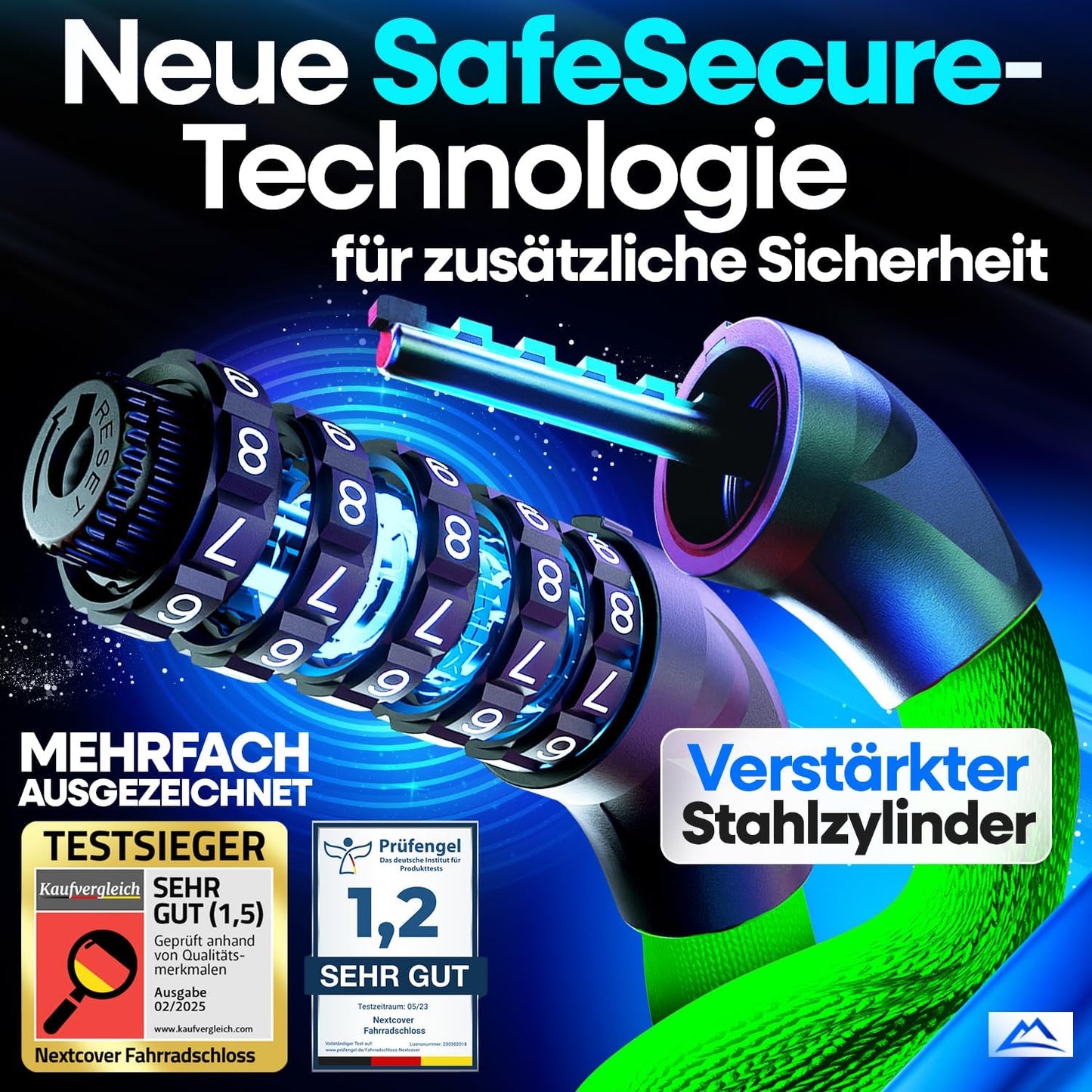 NEXTCOVER® Cadenas pour vélo LockOne avec clé - haute sécurité - robuste et durable - 3 clés - Vert