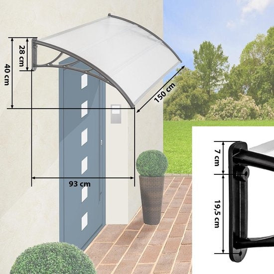 tectake® - auvent de porte - auvent de porte d'abri - polycarbonate - largeur 150 cm - 401265