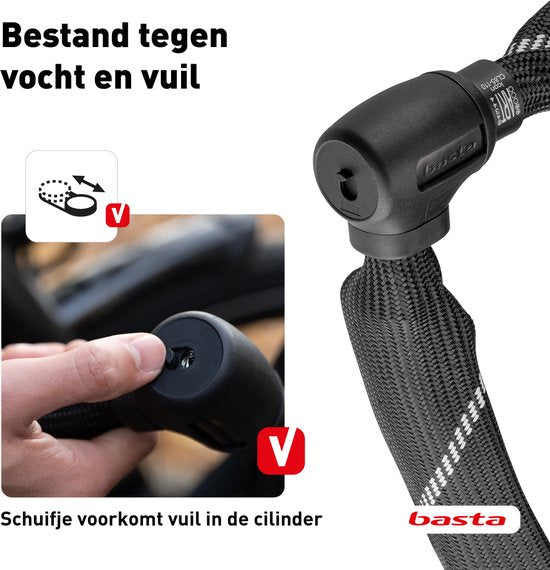 Antivol à chaîne Basta - ART 2 - Chaîne en acier trempé - Antivol certifié pour vélos électriques et fatbikes - 110 cm de long
