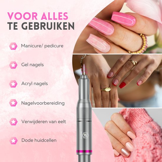 Beeperfect® Lime à ongles électrique édition de poche - Moulin à ongles - Ensemble manucure et pédicure - Sans fil - Batterie 6000MaH - Comprend 26 embouts, 60 rouleaux abrasifs et 5 accessoires - 40,000RPM