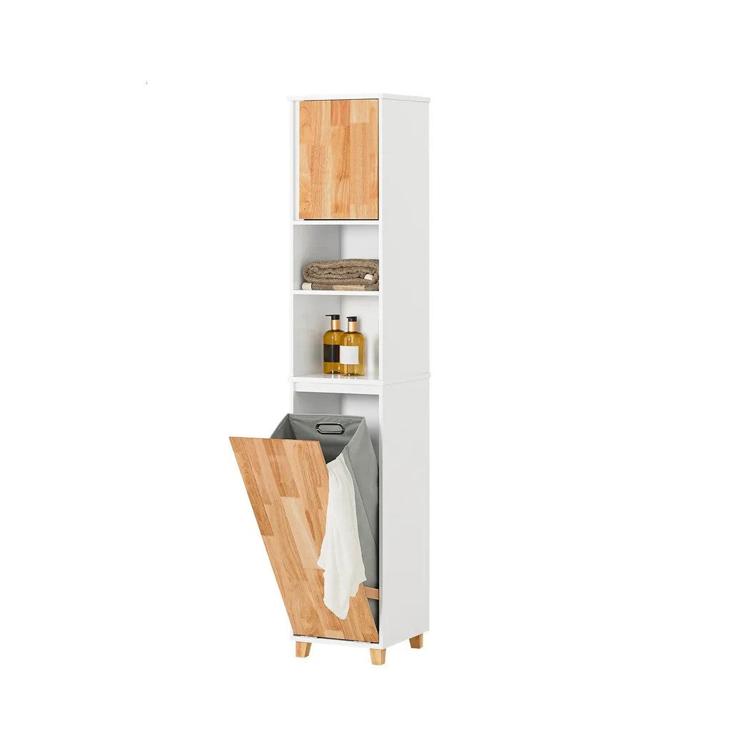 SoBuy - meuble de salle de bain avec sac à linge escamotable - blanc - 31x170x32cm