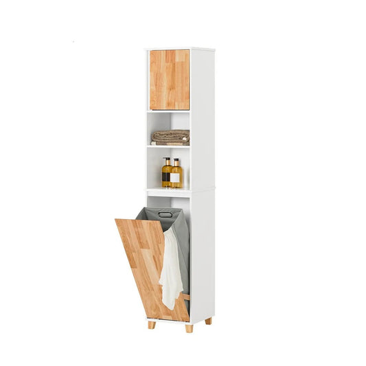 SoBuy - meuble de salle de bain avec sac à linge escamotable - blanc - 31x170x32cm