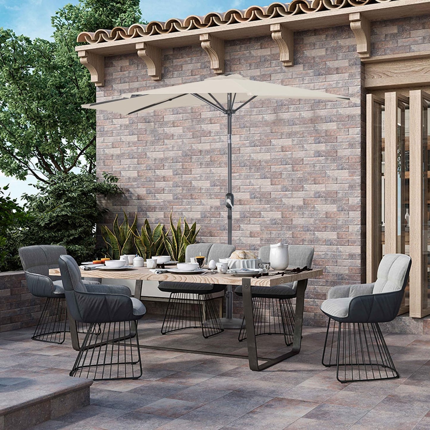 Angel Living Parasol de balcon - Semi-circulaire - 265 x 130 cm - Beige