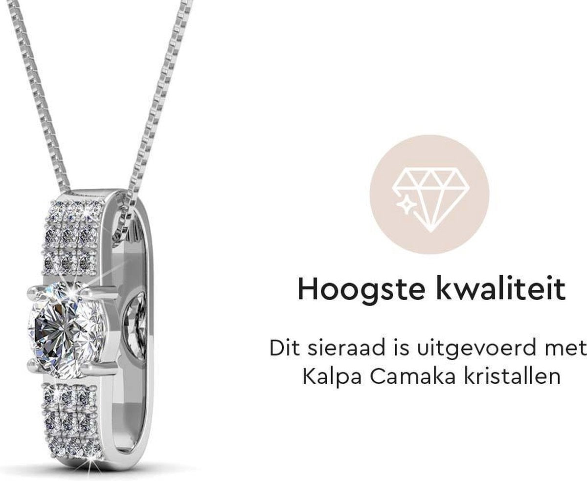 Yolora Dames Ketting met Hanger - Kalpa Camaka Kristallen - Zilverkleurig - 18K Witgoud Verguld - Vrouwen Collier Zilver - Sieraden - Halsketting - Luxe Giftbox - Geschenkdoos - Cadeau doos - Mooie Cadeauverpakking - Exclusieve Geschenkverpakking