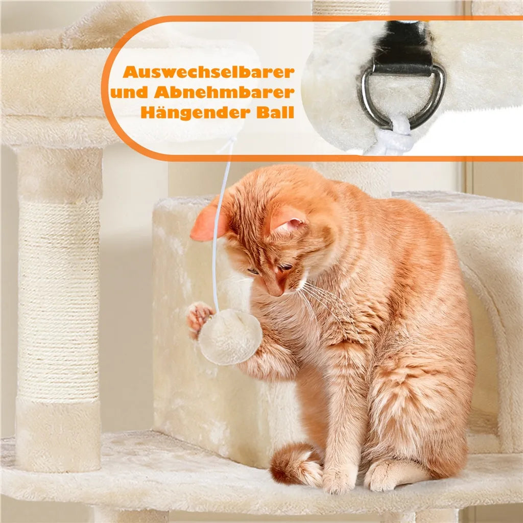 Yaheetech Scratch Post Beige - 158 cm de haut - Avec 2 plateformes, 2 maisons pour chats et 5 griffoirs en sisal