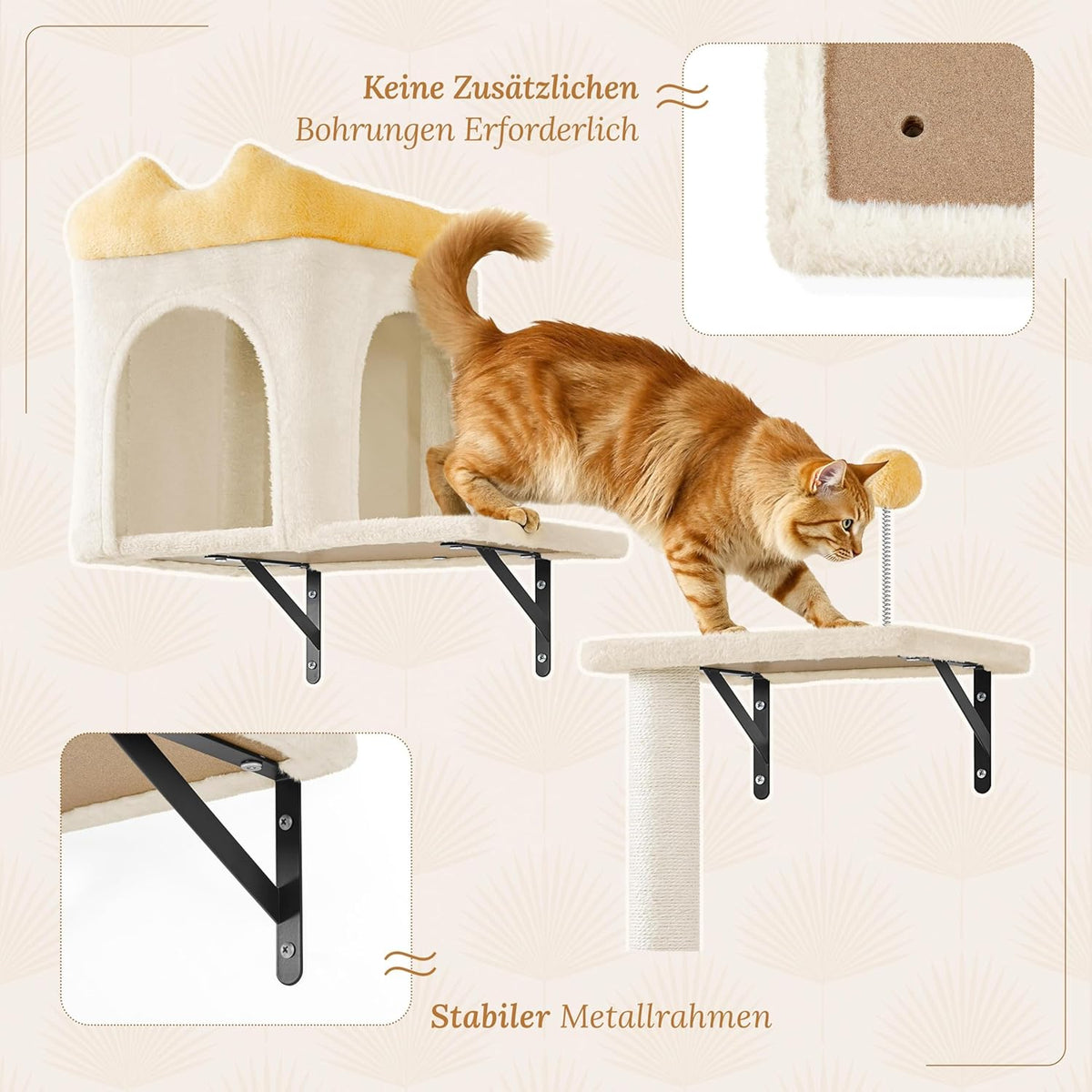 Yaheetech Mur d'escalade pour chats - 4 pièces - avec grattoir et panier - Beige