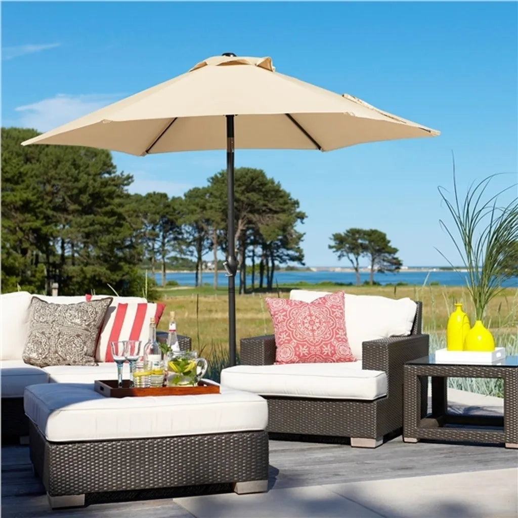 Yaheetech Parasol 222.5 cm - Light Brown - Parasol de jardin inclinable avec manivelle et 6 baleines en métal