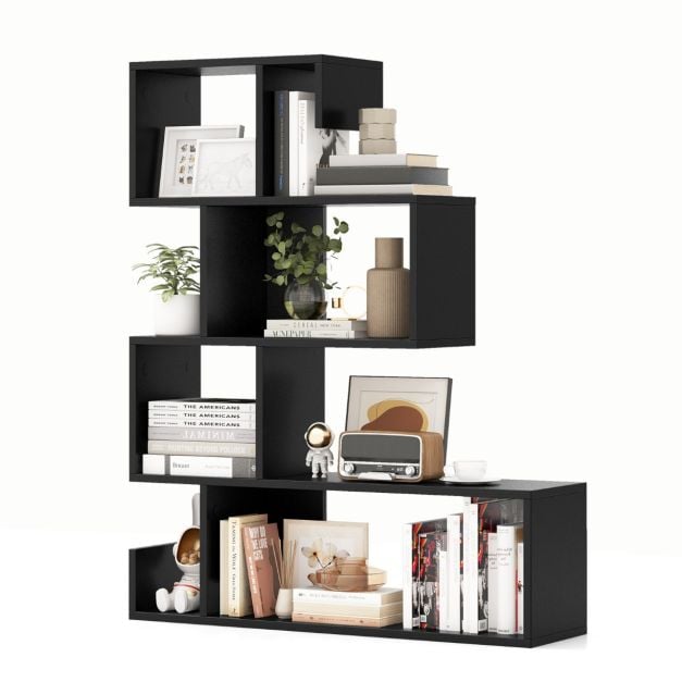 Bibliothèque Coast en forme de S à 5 étagères – 80 x 22 x 100 cm – Noir