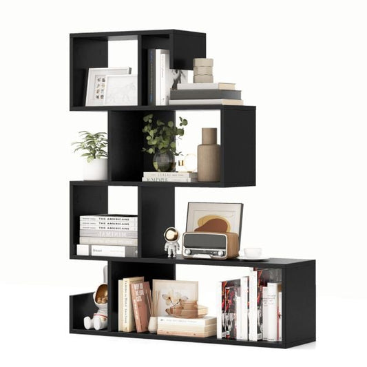 Bibliothèque Coast en forme de S à 5 étagères – 80 x 22 x 100 cm – Noir