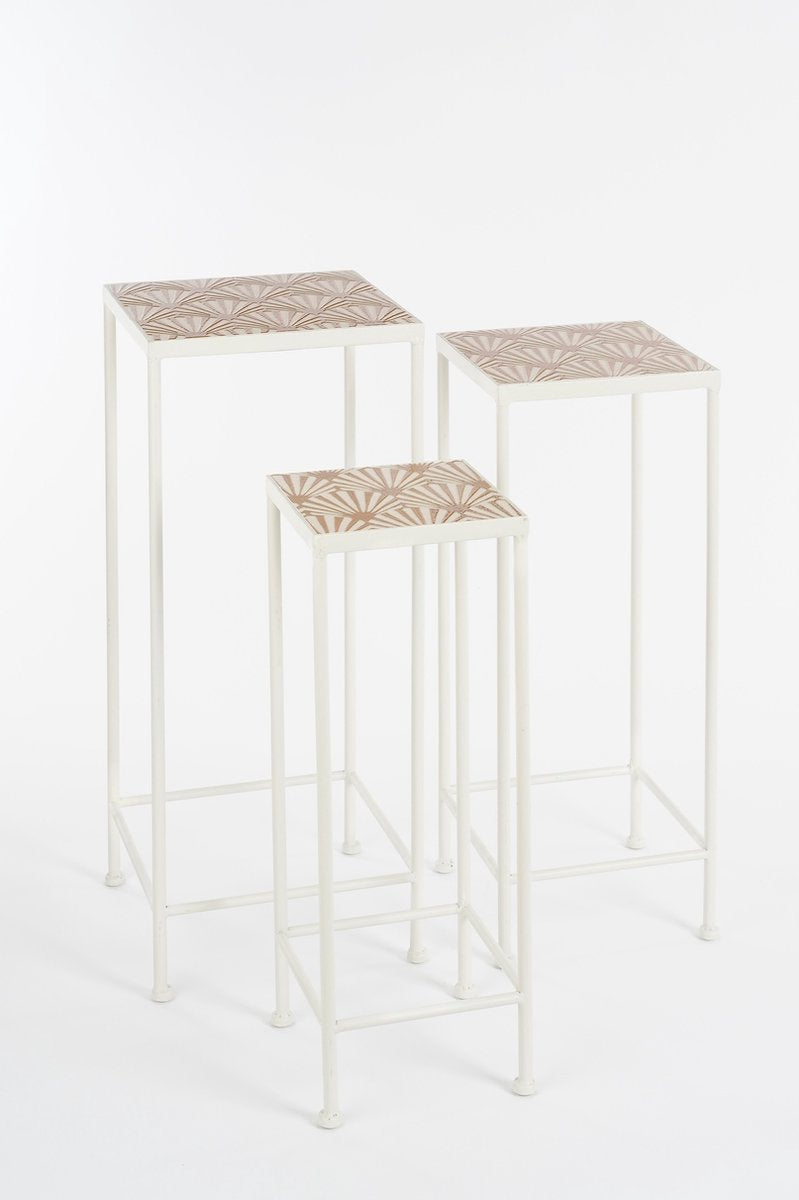 Mica Decorations Table d'appoint Odile Lot de 3 - Métal - Brun/Blanc - 28x28x67 cm, 24x24x61 cm, 20x20x55 cm